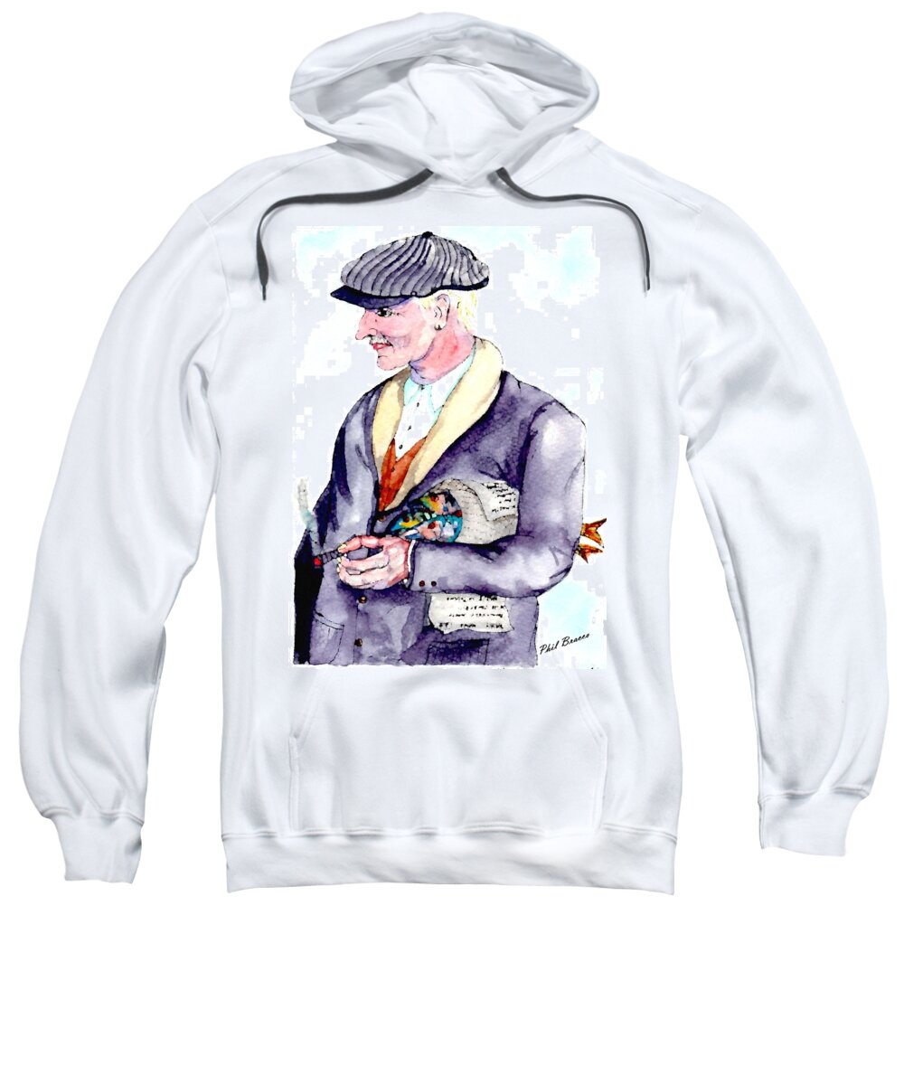 Grandpa Sweatshirt featuring the painting When Fish Were Wrapped In Newspaper by Philip Bracco
