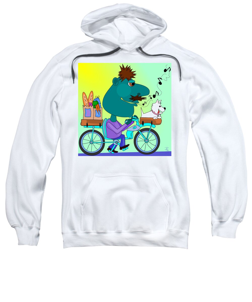 Bike Sweatshirt featuring the digital art Whistling bicycle rider by Debra Baldwin