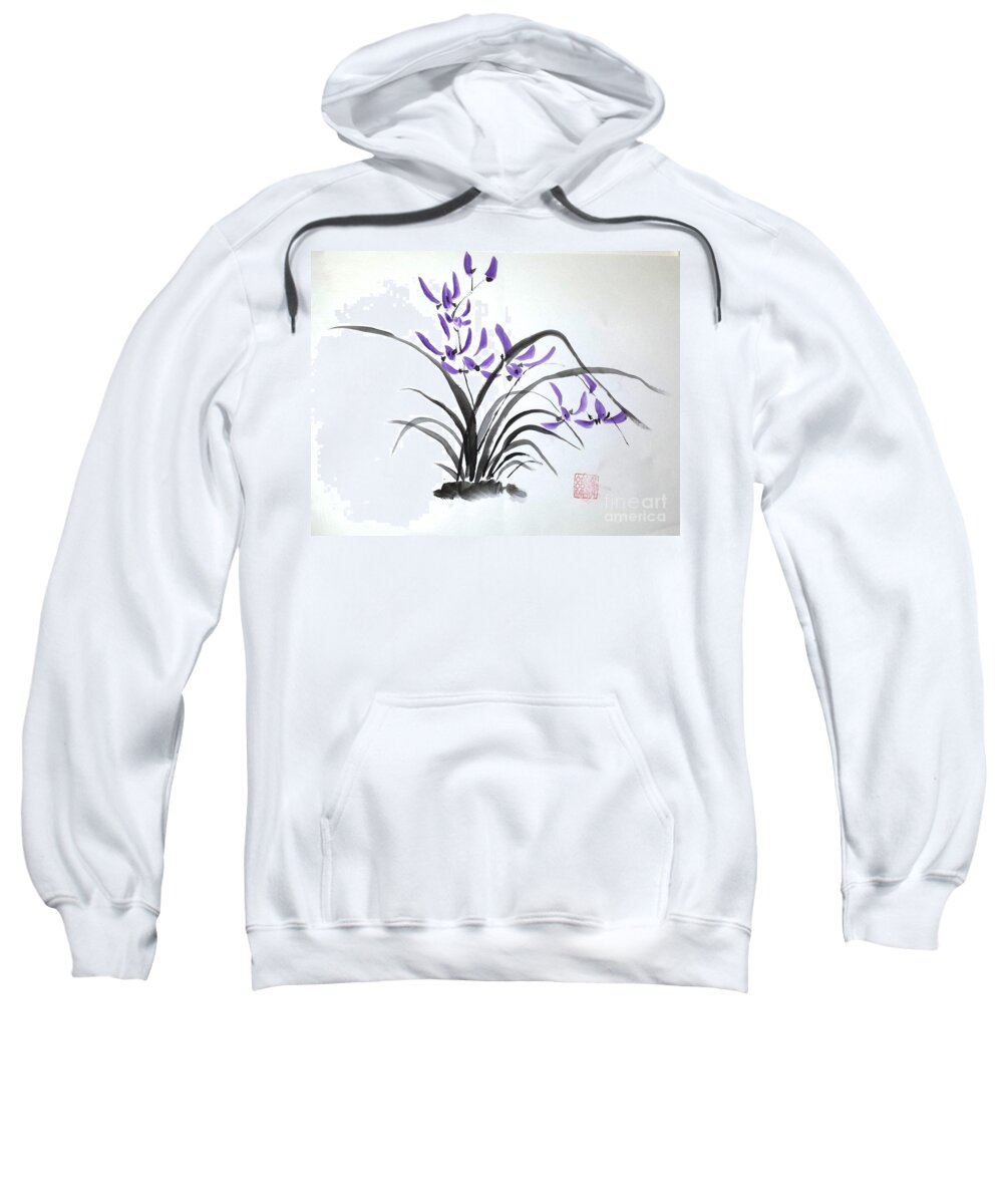 Purple Sweatshirt featuring the painting Wild Orchids by Margaret Welsh Willowsilk