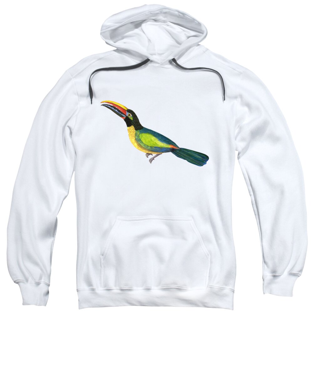 Toucan Sweatshirt featuring the painting Winged Jewels 2, Watercolor Toucan Rainforest Birds by Audrey Jeanne Roberts