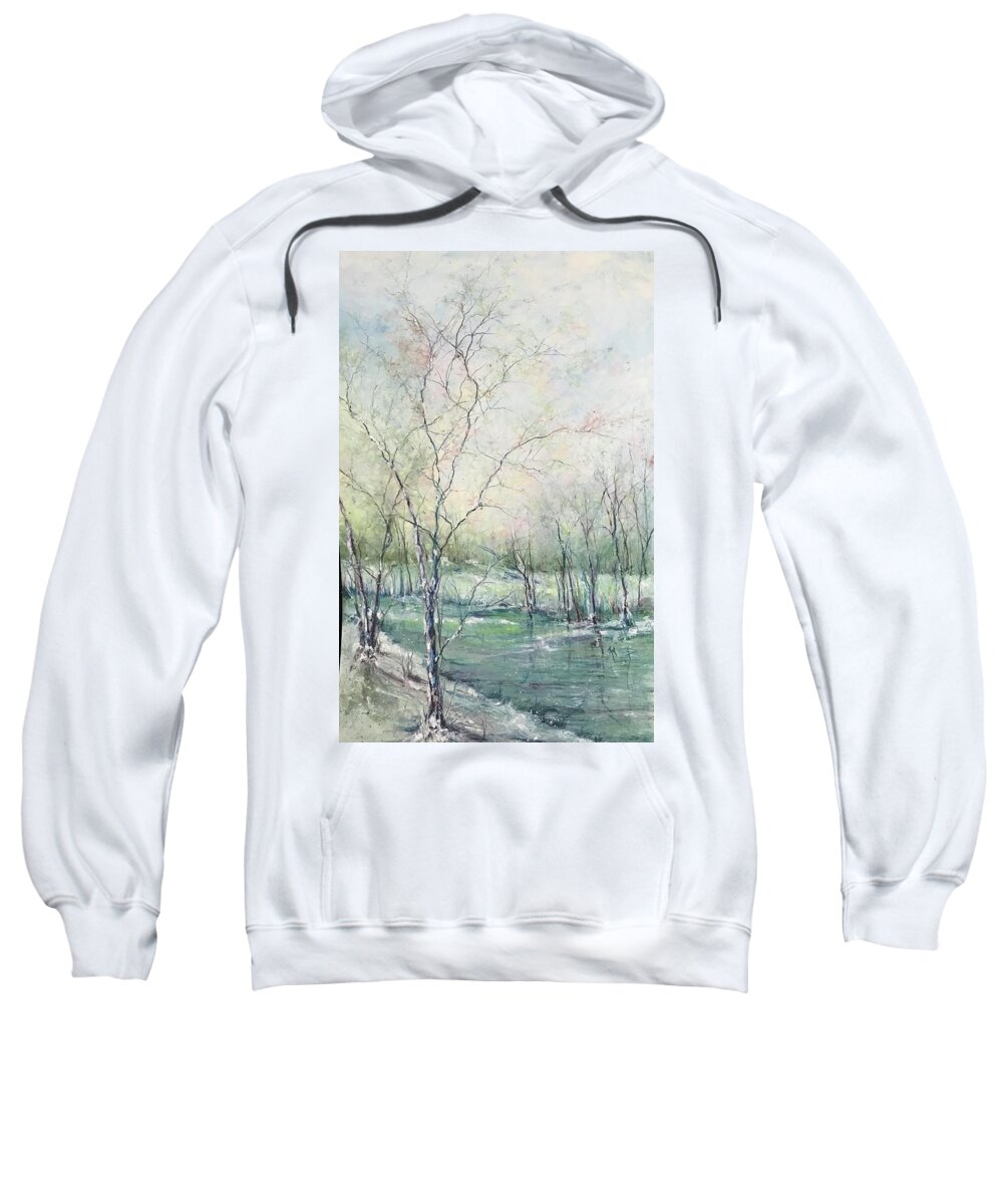 Trees Sweatshirt featuring the painting Winter Interlude by Robin Miller-Bookhout