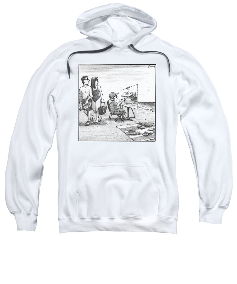 Drowning Sweatshirt featuring the drawing Woman paints man drowning in front of her. by Harry Bliss