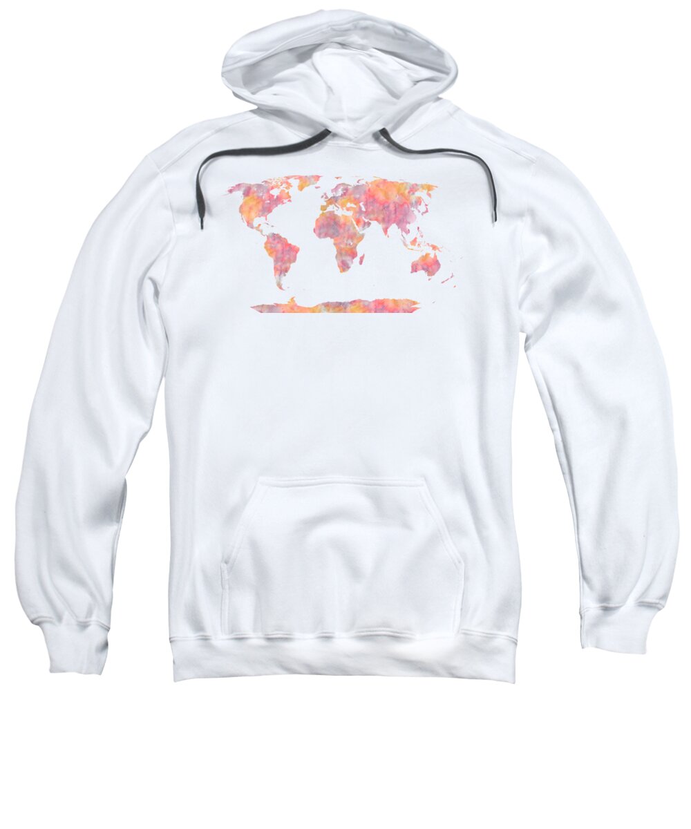 World Map Sweatshirt featuring the painting World Map Watercolor painting by Georgeta Blanaru