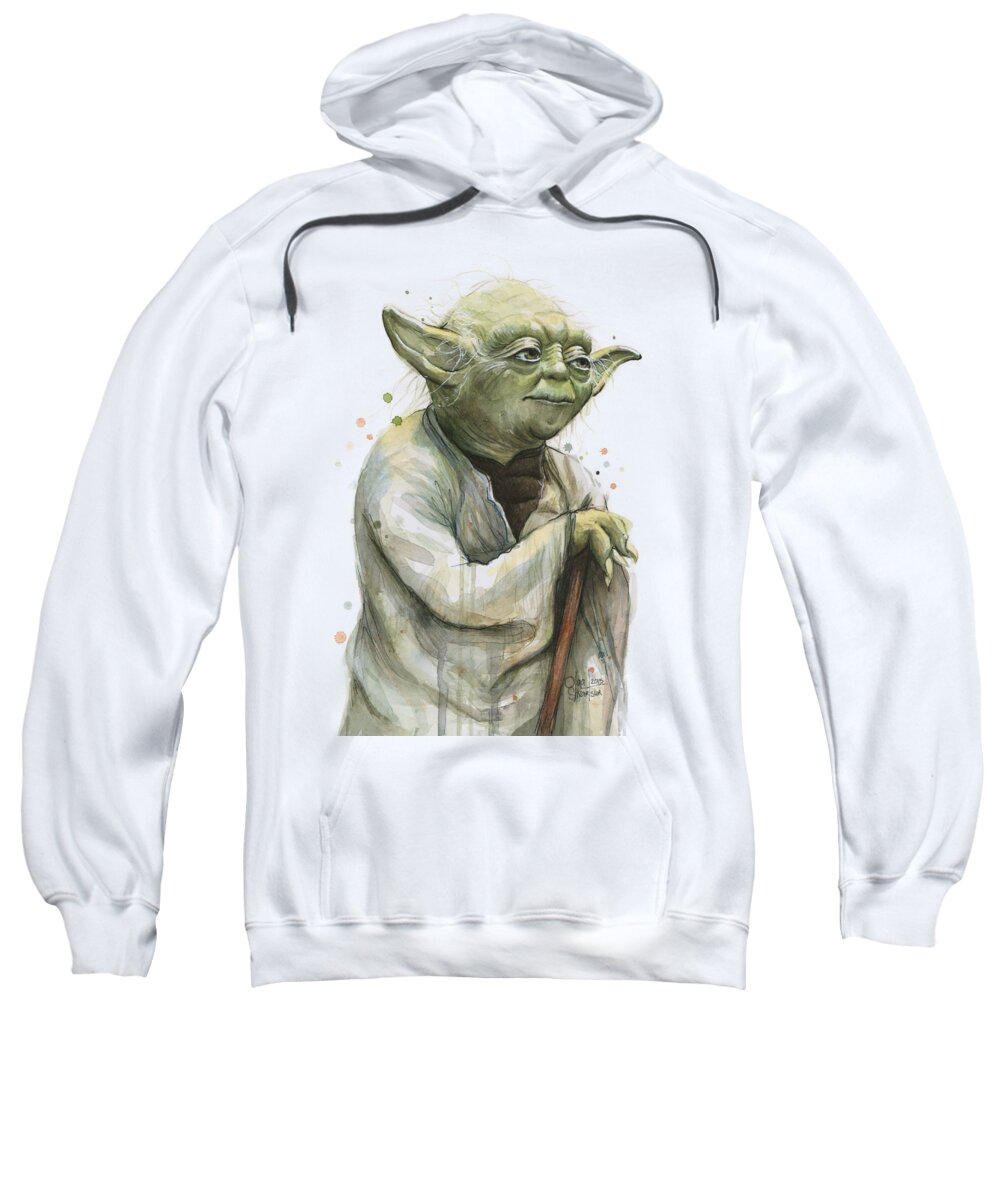 Yoda Sweatshirt featuring the painting Yoda Portrait by Olga Shvartsur