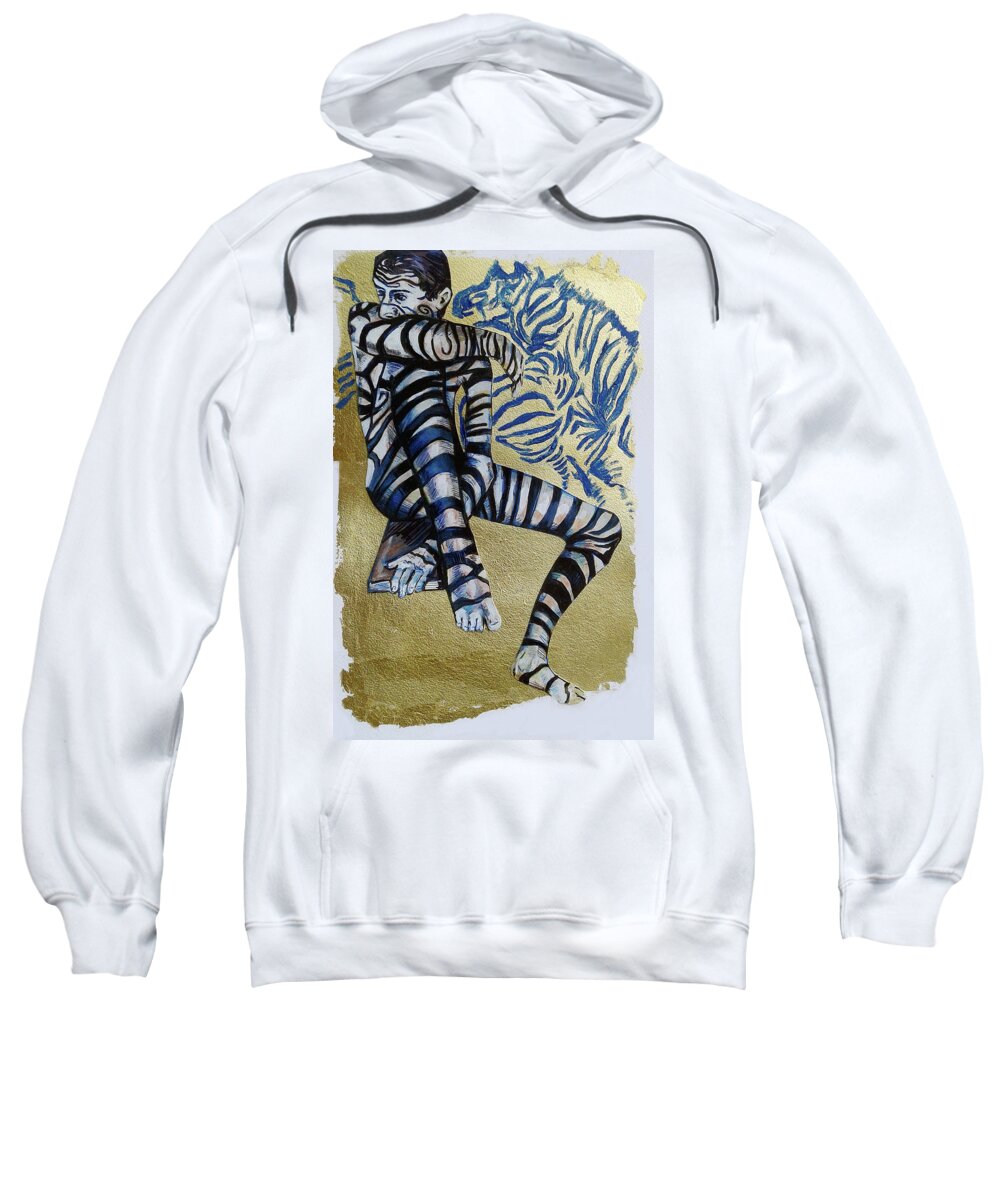 Zebra Boy Sweatshirt featuring the painting Zebra Boy the Lost Gold Drawing by Rene Capone