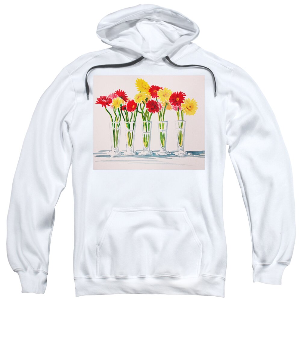 Floral Sweatshirt featuring the painting Zinnias in a row by Heidi E Nelson