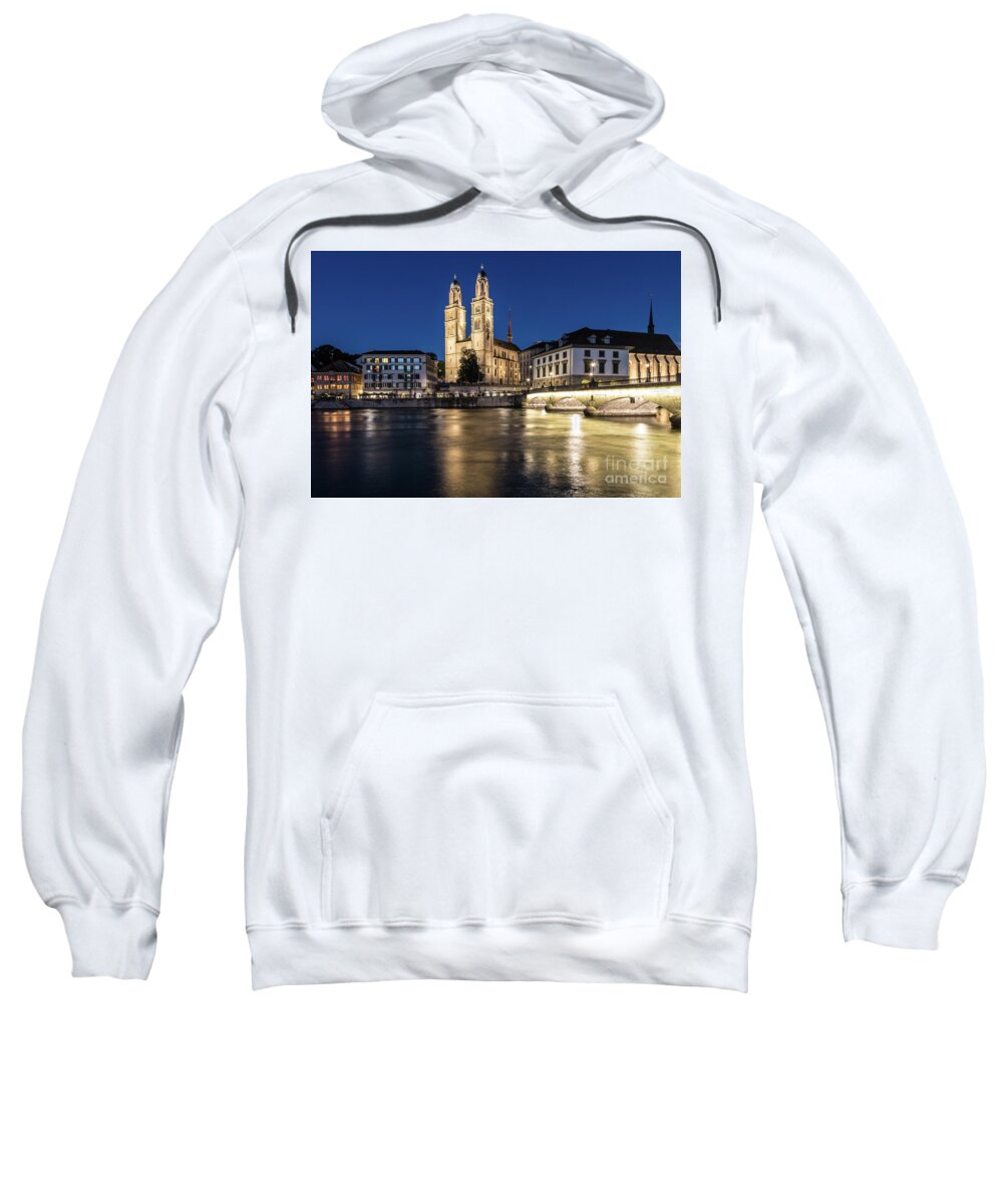 Europe Sweatshirt featuring the photograph Zurich night view in Switzerland by Didier Marti