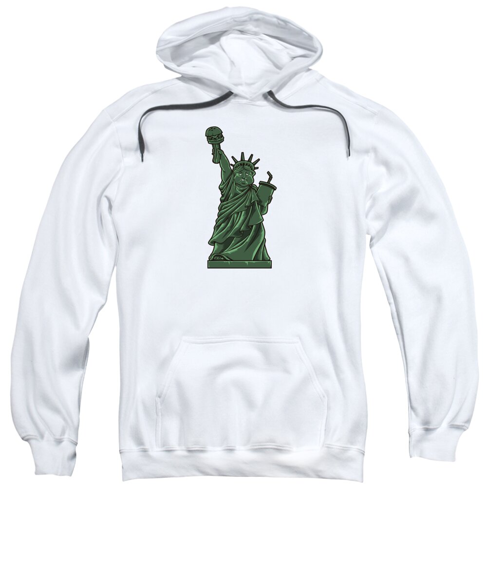 Fat Sweatshirt featuring the digital art Fat Lady Liberty Fast Food Society Hamburger #1 by Mister Tee