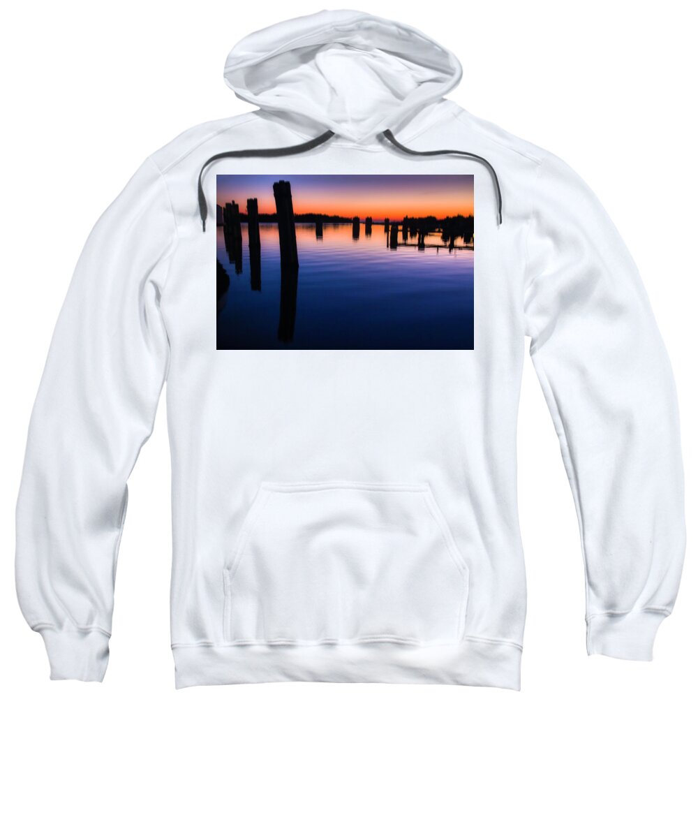Pilings Sweatshirt featuring the photograph Silver Lake Sunset 2010-10 23 #1 by Jim Dollar