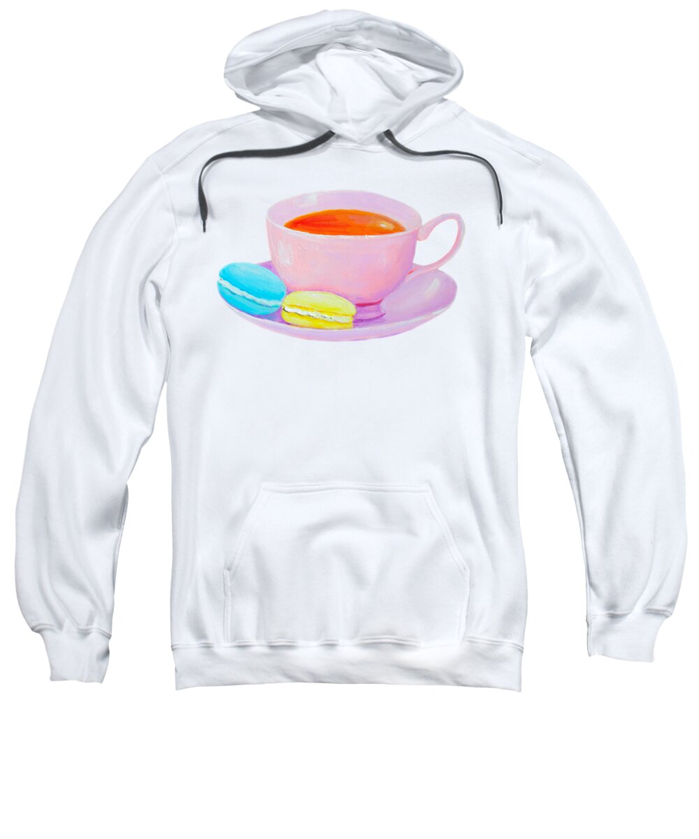 Tea Cup Sweatshirt featuring the painting Tea and Macaroons #2 by Jan Matson