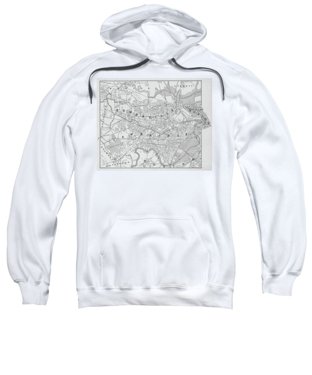 Somerville Sweatshirt featuring the photograph 1892 map of Somerville Cambridge Boston Medford Everett Charleston MA Massachusetts Black and White by Toby McGuire