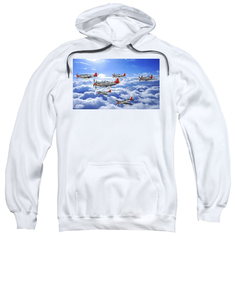 332nd Fighter Group Sweatshirt featuring the digital art A flight of Red Tails - Oil by Tommy Anderson