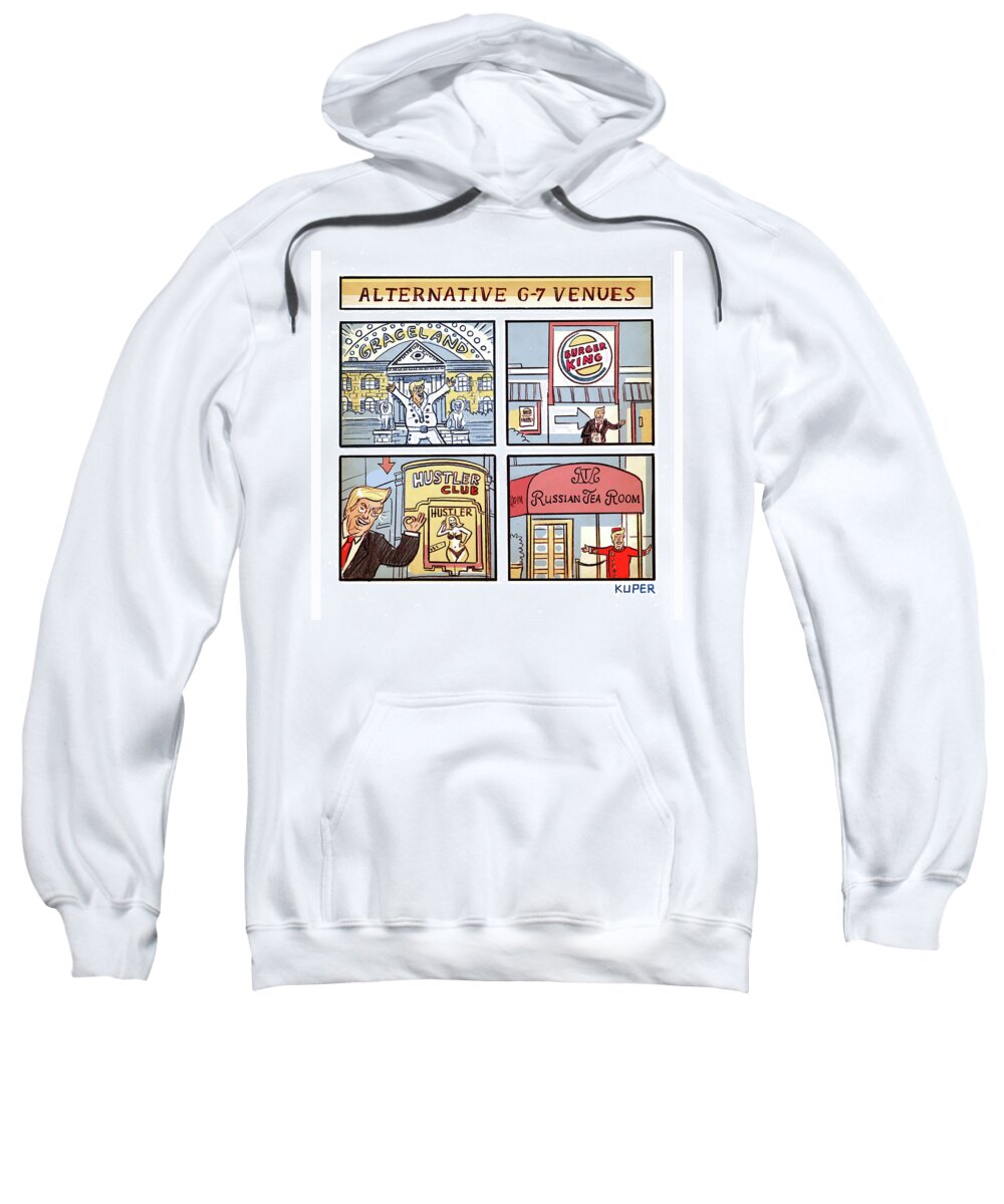 Captionless Sweatshirt featuring the drawing Alternative G-7 Venues by Peter Kuper