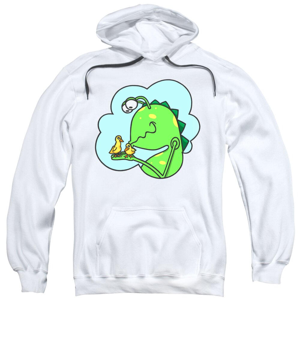 Duck Sweatshirt featuring the digital art Monster kissing ducklings by Konni Jensen