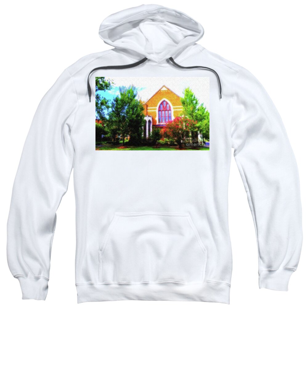 American Churches Sweatshirt featuring the mixed media Asbury Church Blossoms by Aberjhani