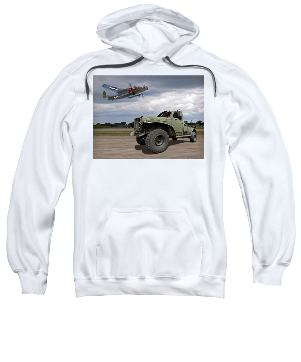 Aviation Sweatshirt featuring the photograph B-25 Mitchell Bomber With Dodge WW2 Military Truck by Gill Billington
