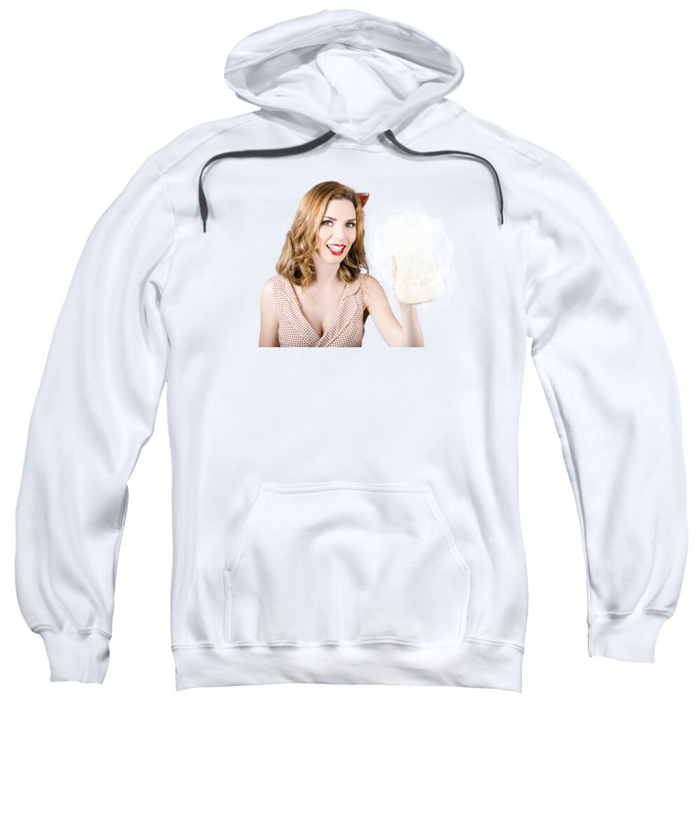 Cleaner Sweatshirt featuring the photograph Beautiful pin up girl with car wash sponge by Jorgo Photography