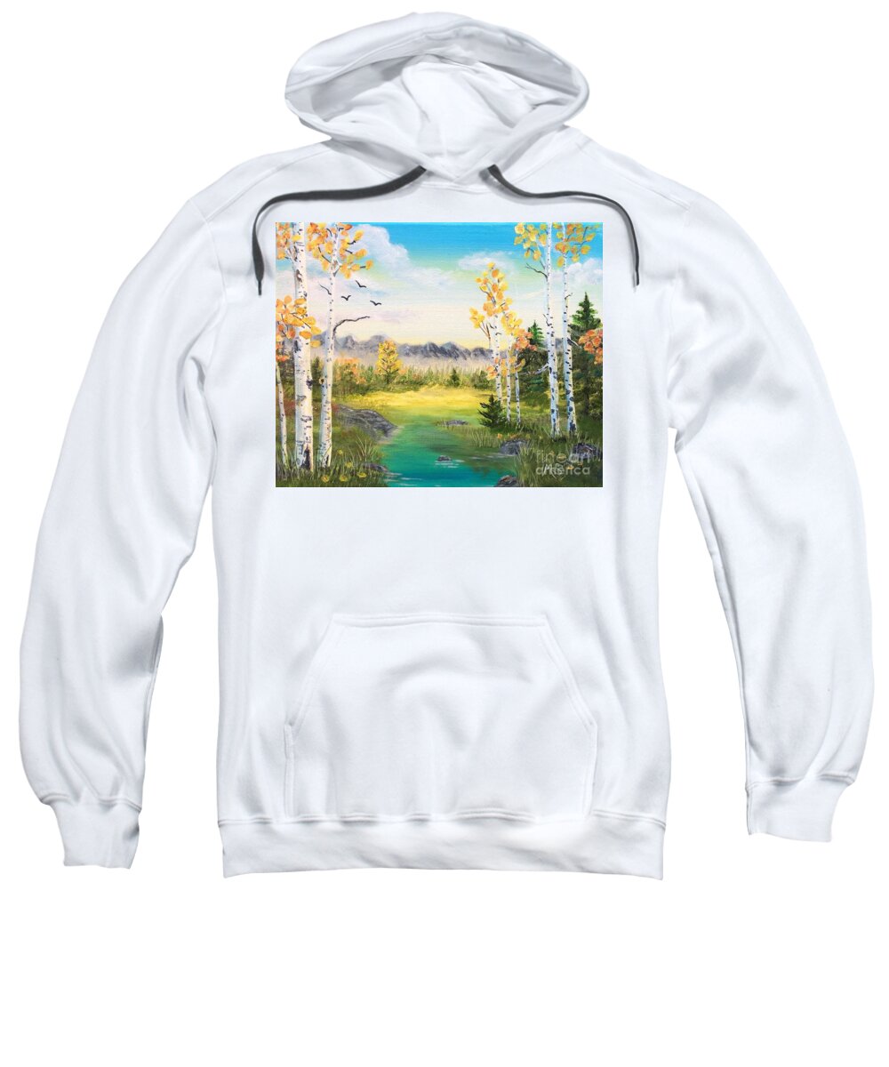 Birch Sweatshirt featuring the painting Birches By The Creek by Monika Shepherdson