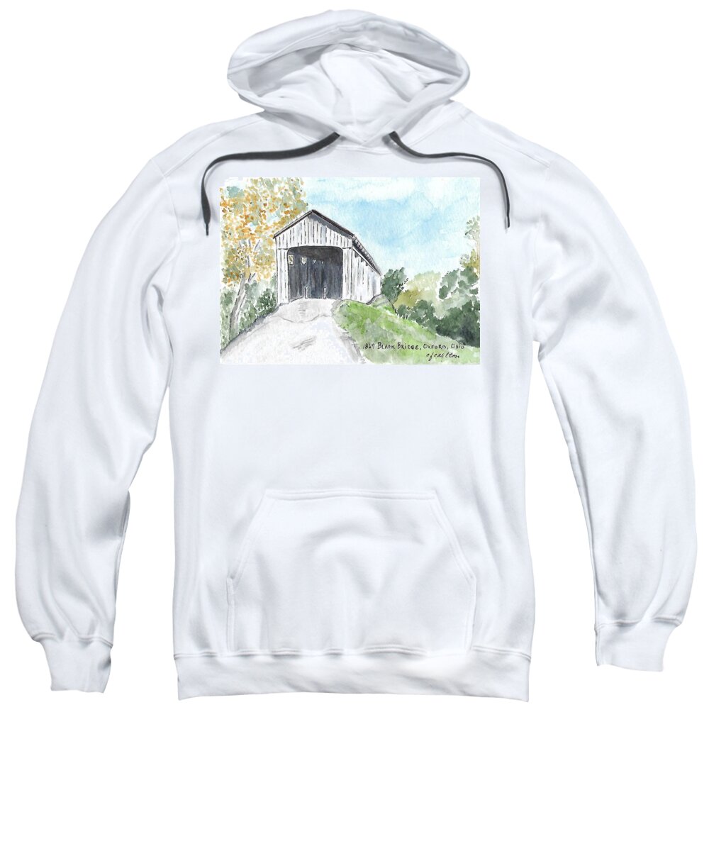 Covered Bridge Sweatshirt featuring the painting Black Bridge, Oxford, Ohio by Claudette Carlton