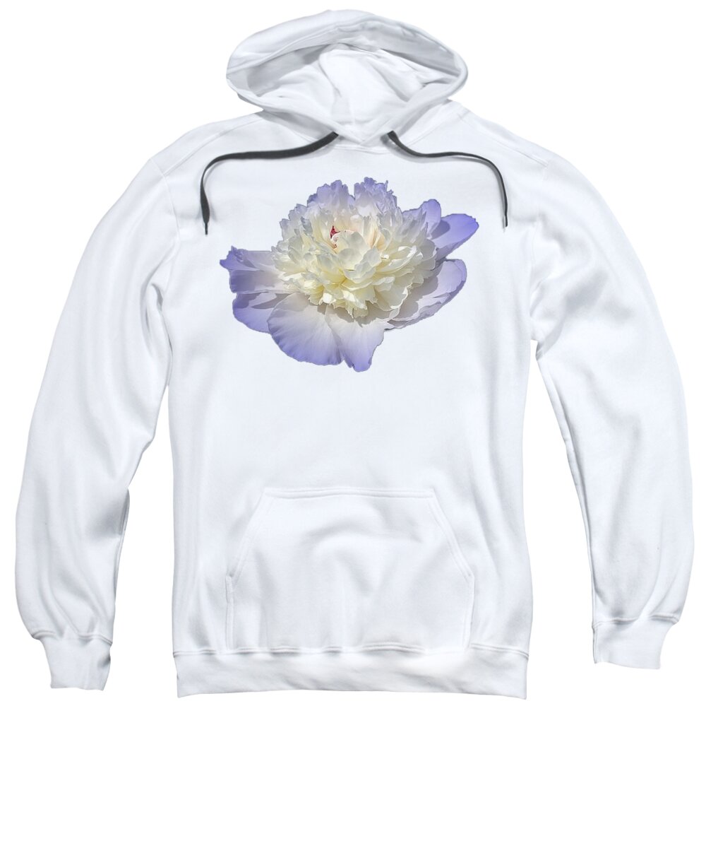 Blue Sweatshirt featuring the photograph Blue Peony Flower Cropped Choose a Custom Background Color by Delynn Addams