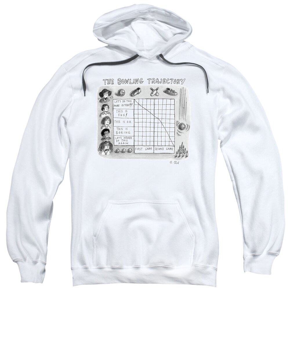 The Bowling Trajectory Bowling Sweatshirt featuring the drawing Bowling Trajectory by Roz Chast