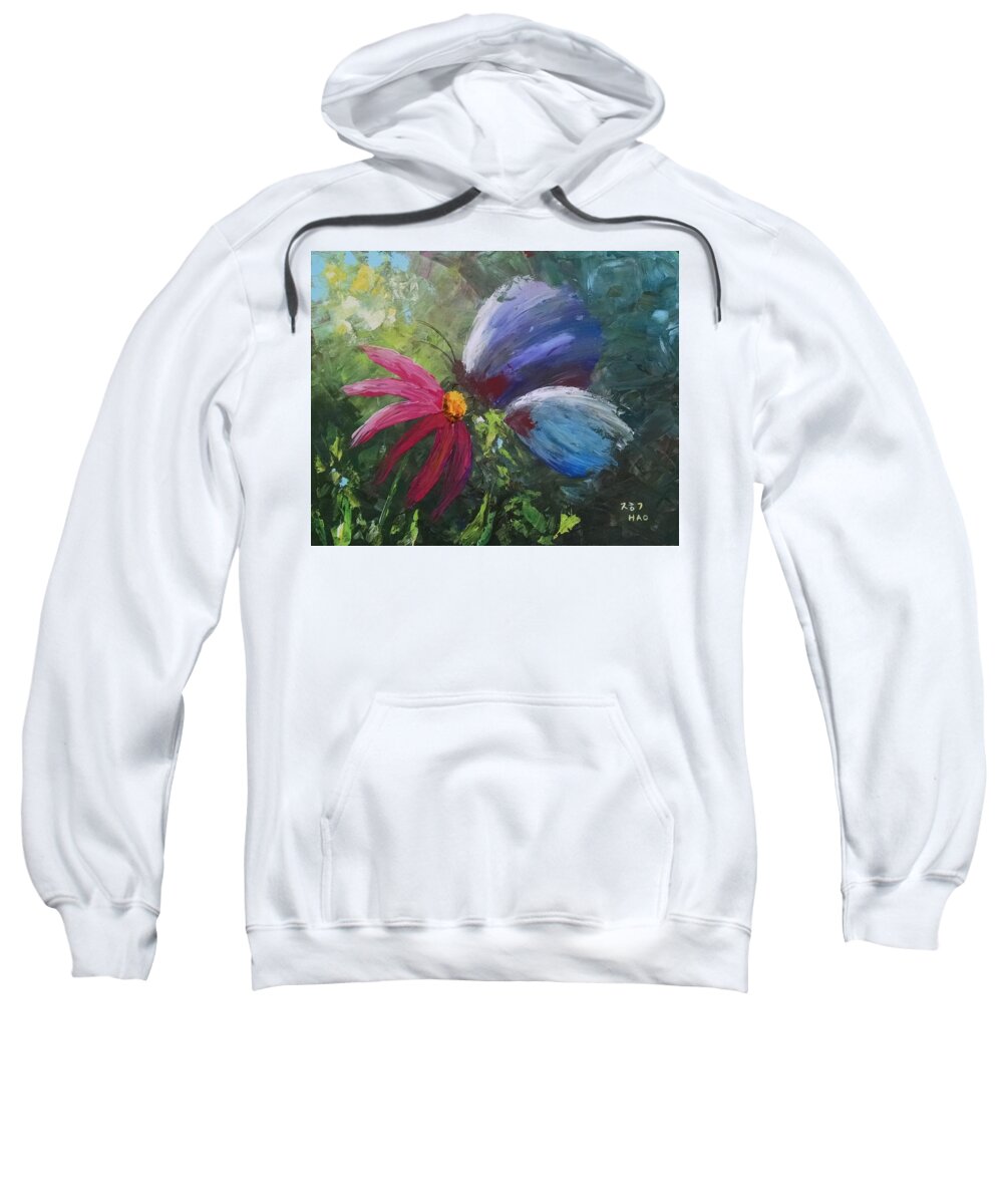 Butterfly Sweatshirt featuring the painting Butterfly on a Flower by Helian Cornwell