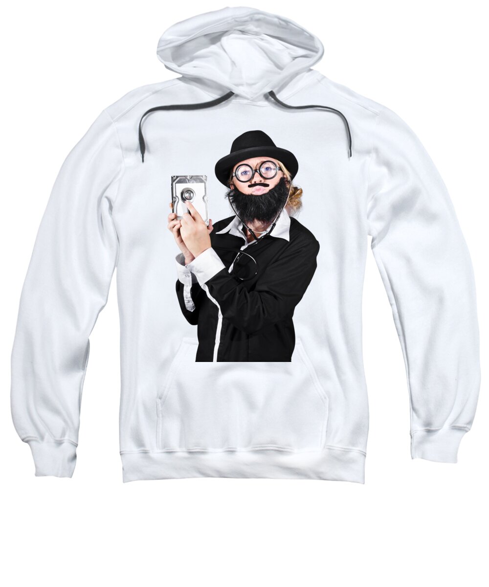 Computer Sweatshirt featuring the photograph Doctor Examining Hard Drive by Jorgo Photography