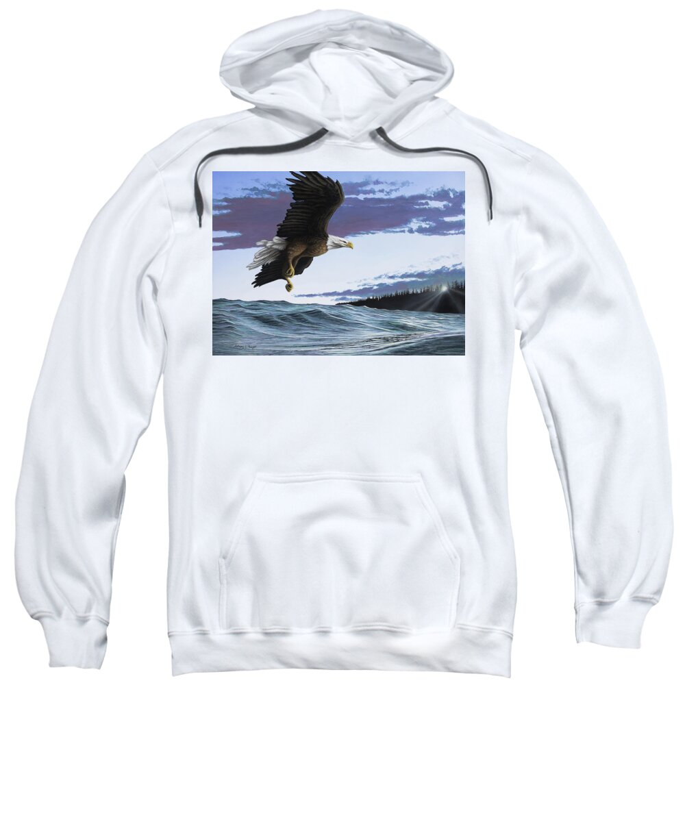 Landscape Sweatshirt featuring the painting Eagle in Flight by Anthony J Padgett