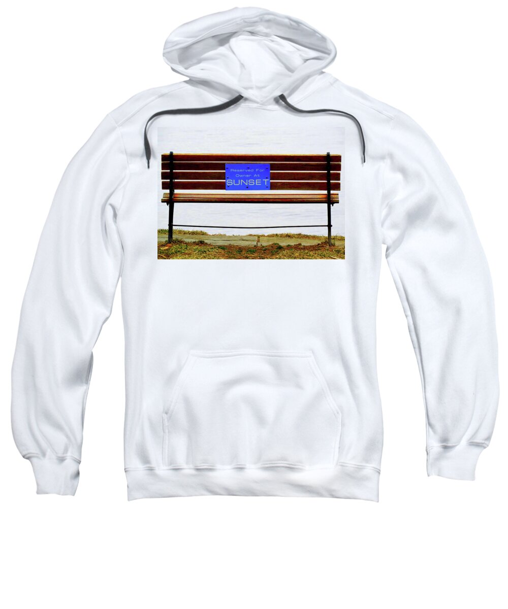 Bench Sweatshirt featuring the photograph Empty Bench Waiting for Sunset by Linda Stern