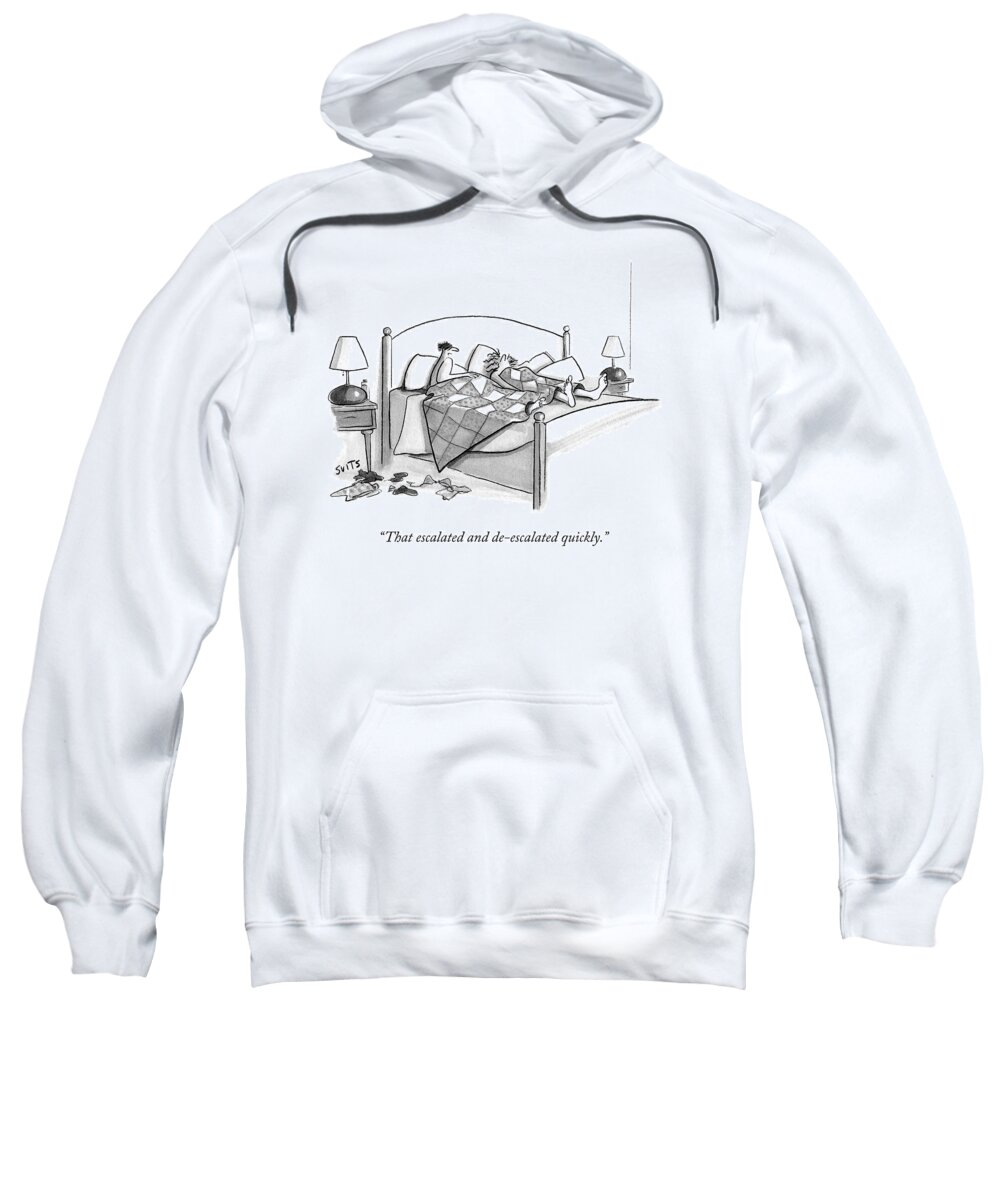 “that Escalated And De-escalated Quickly.” Bed Sweatshirt featuring the drawing Escalation De-escalation by Julia Suits