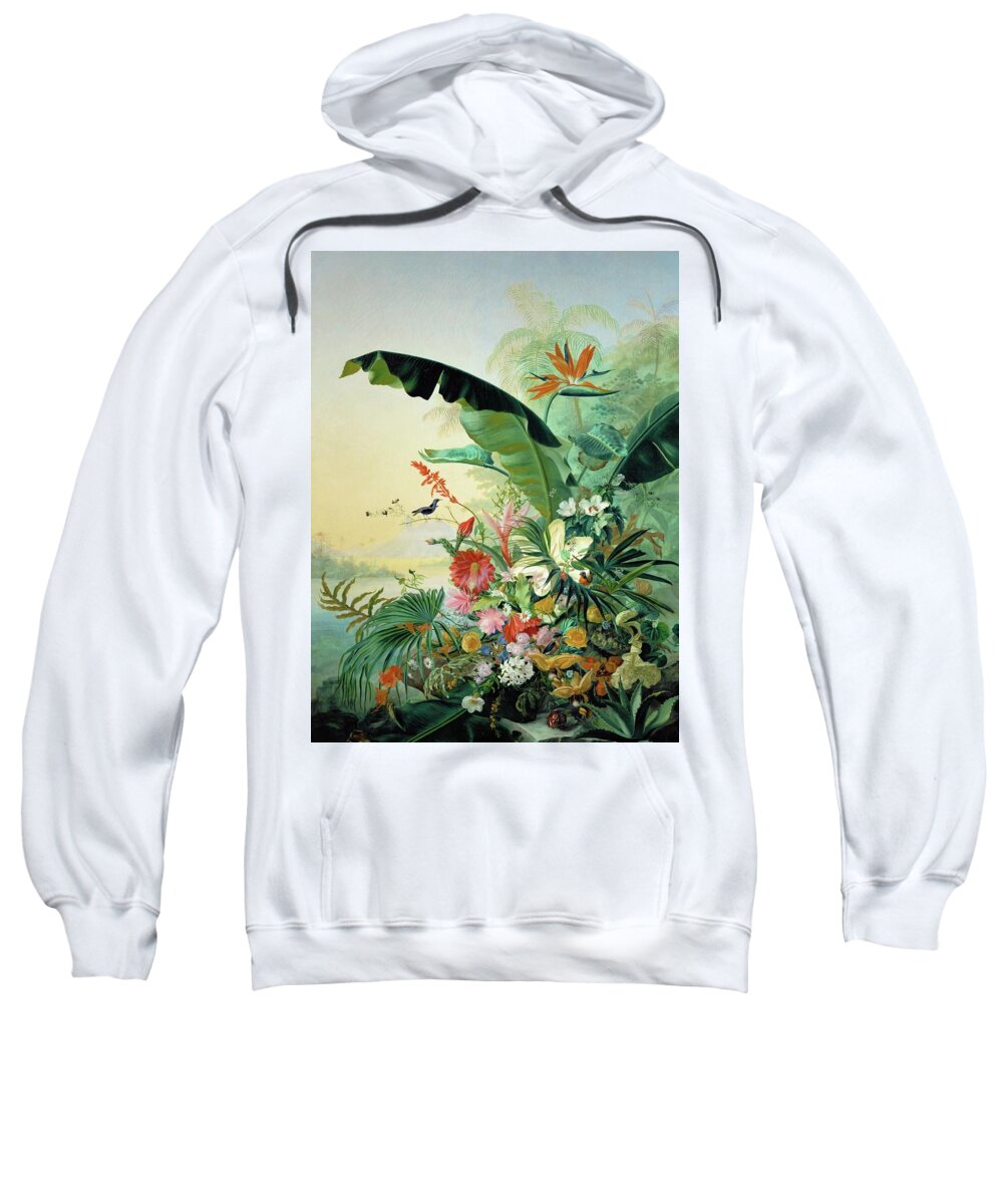 Jean Benner-fries Sweatshirt featuring the painting Fleurs exotique, 1836 Exotic flowers from tropical countries. Canvas, 162 x 121 cm. by Jean Benner-Fries
