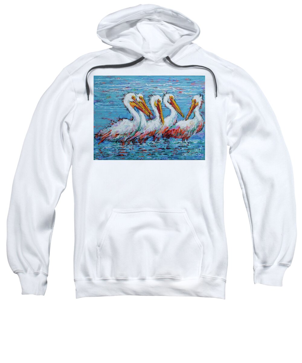  Sweatshirt featuring the painting Flock Of White Pelicans by Jyotika Shroff