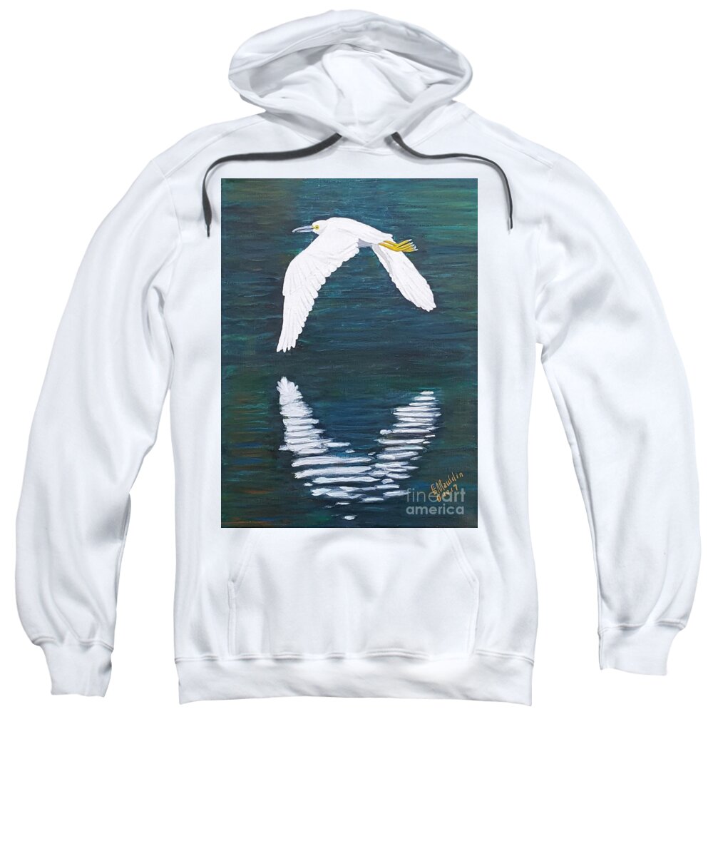 Snowy Egret Sweatshirt featuring the painting Flying Snowy Egret by Elizabeth Mauldin