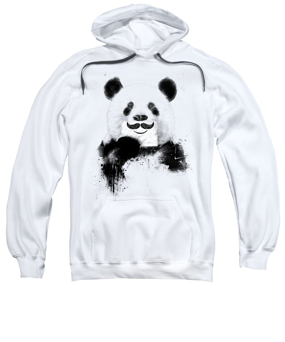 Panda Sweatshirt featuring the mixed media Funny panda by Balazs Solti