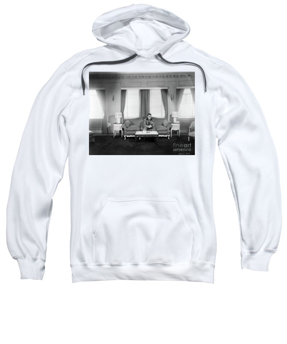 George Raft Sweatshirt featuring the photograph George Raft at the El Royale Apartments 1936 by Sad Hill - Bizarre Los Angeles Archive