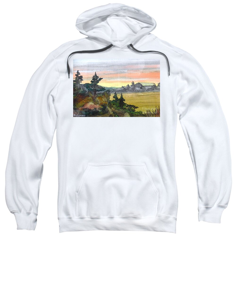 Georgian Bay Sweatshirt featuring the painting Georgian Bay Barn by Petra Burgmann