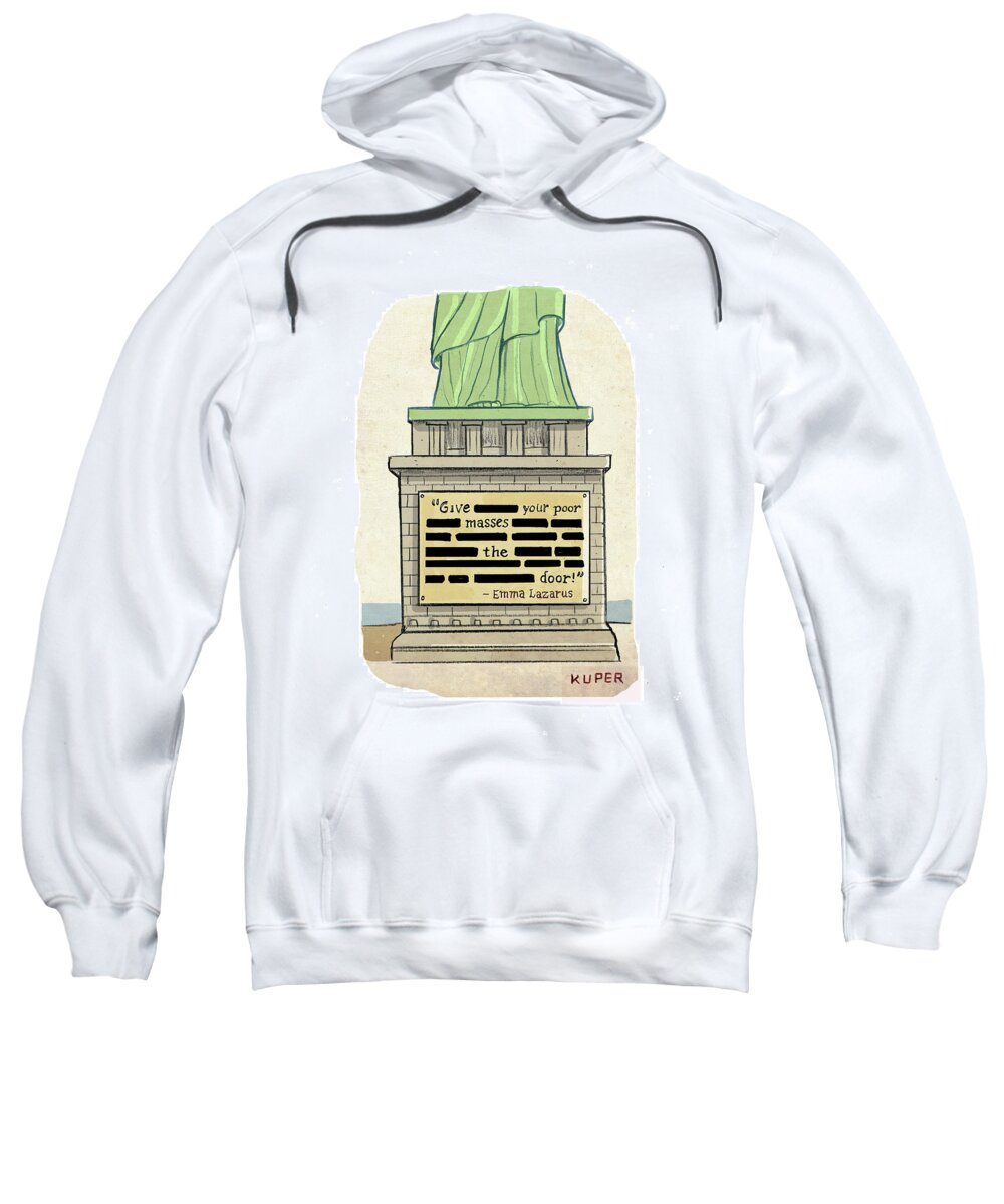 Captionless Sweatshirt featuring the drawing Give Your Poor Masses the Door by Peter Kuper