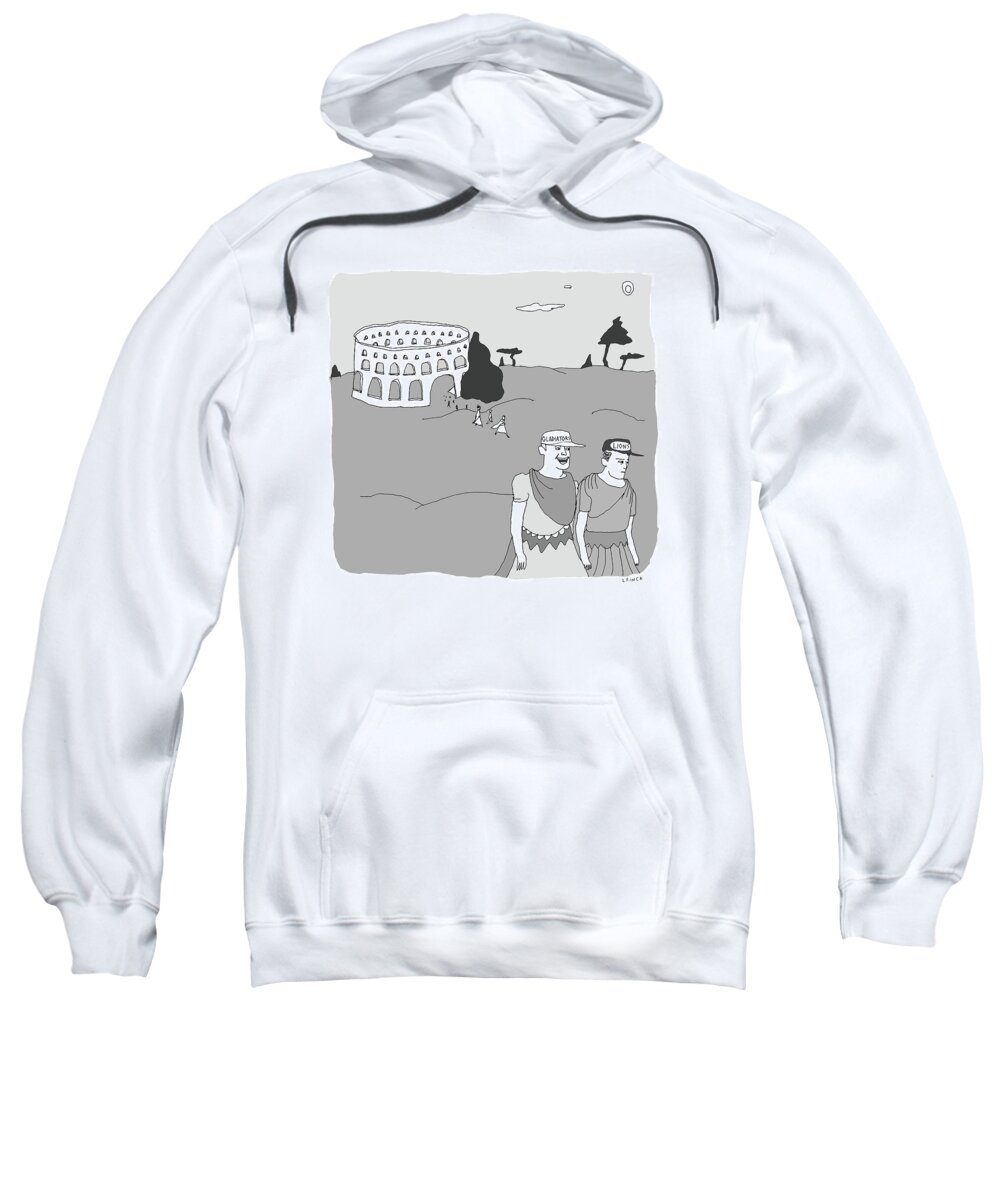 Captionless Sweatshirt featuring the drawing Gladiators and Lions by Liana Finck