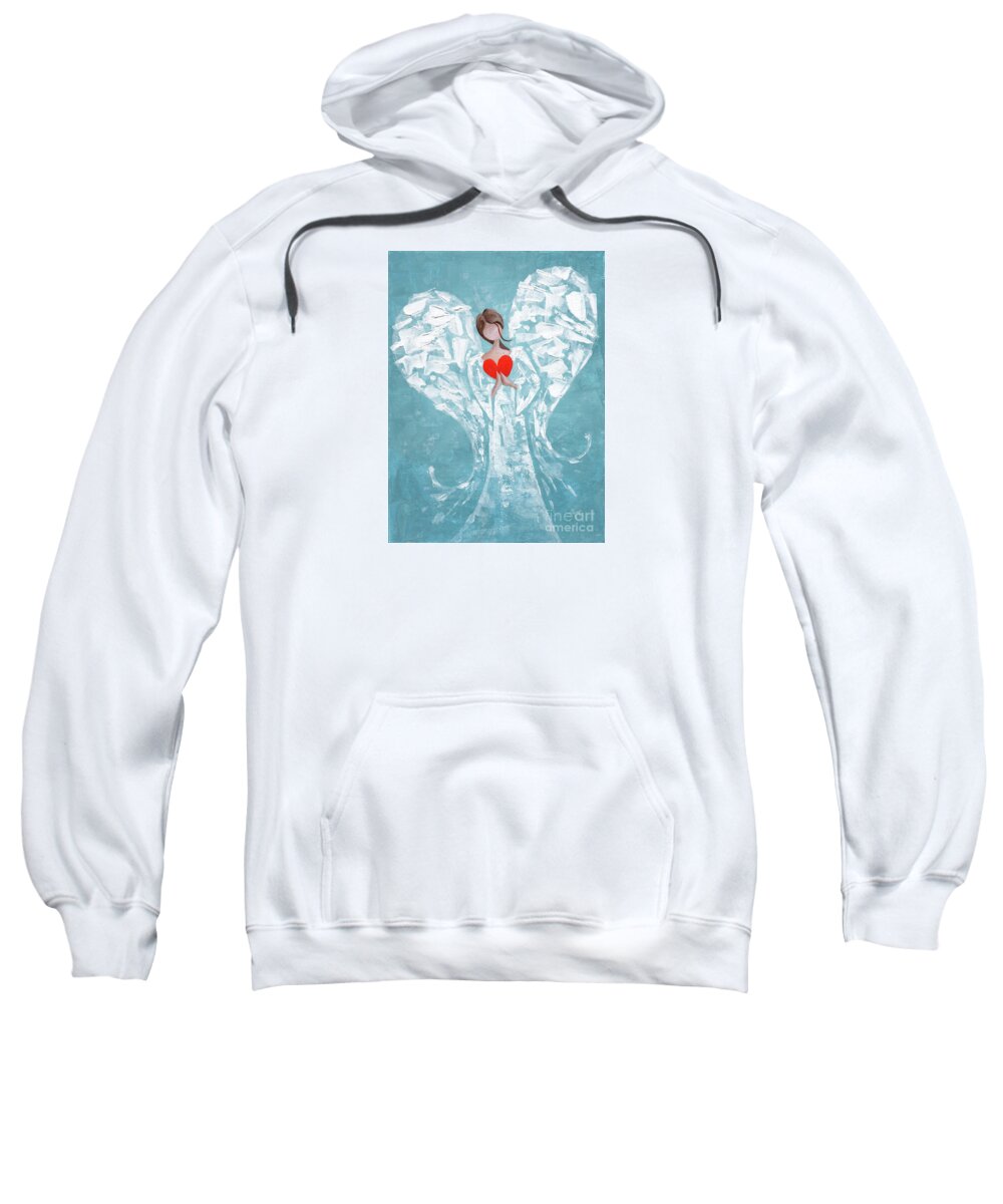 Painting Sweatshirt featuring the painting Heard on High Angel - blue heart by Annie Troe