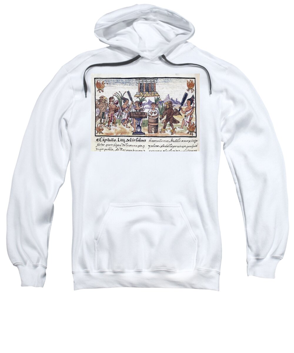 Diego Duran Sweatshirt featuring the drawing History Of The Indies Of New Spain - Celebration Of The Coronation Of Moctezuma - 16th Century. by Diego Duran -1537-1588-