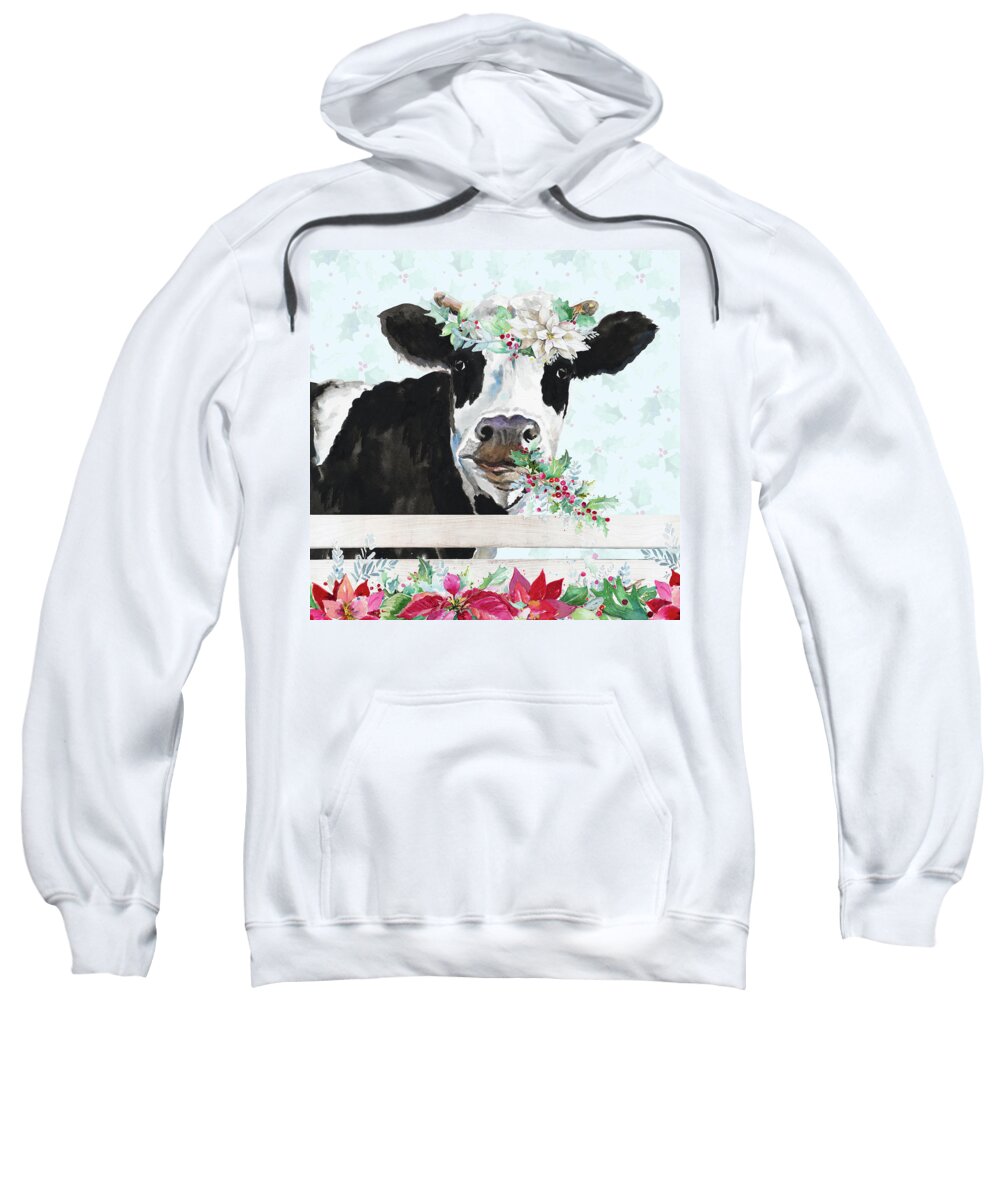 Holiday Sweatshirt featuring the painting Holiday Crazy Cow by Patricia Pinto