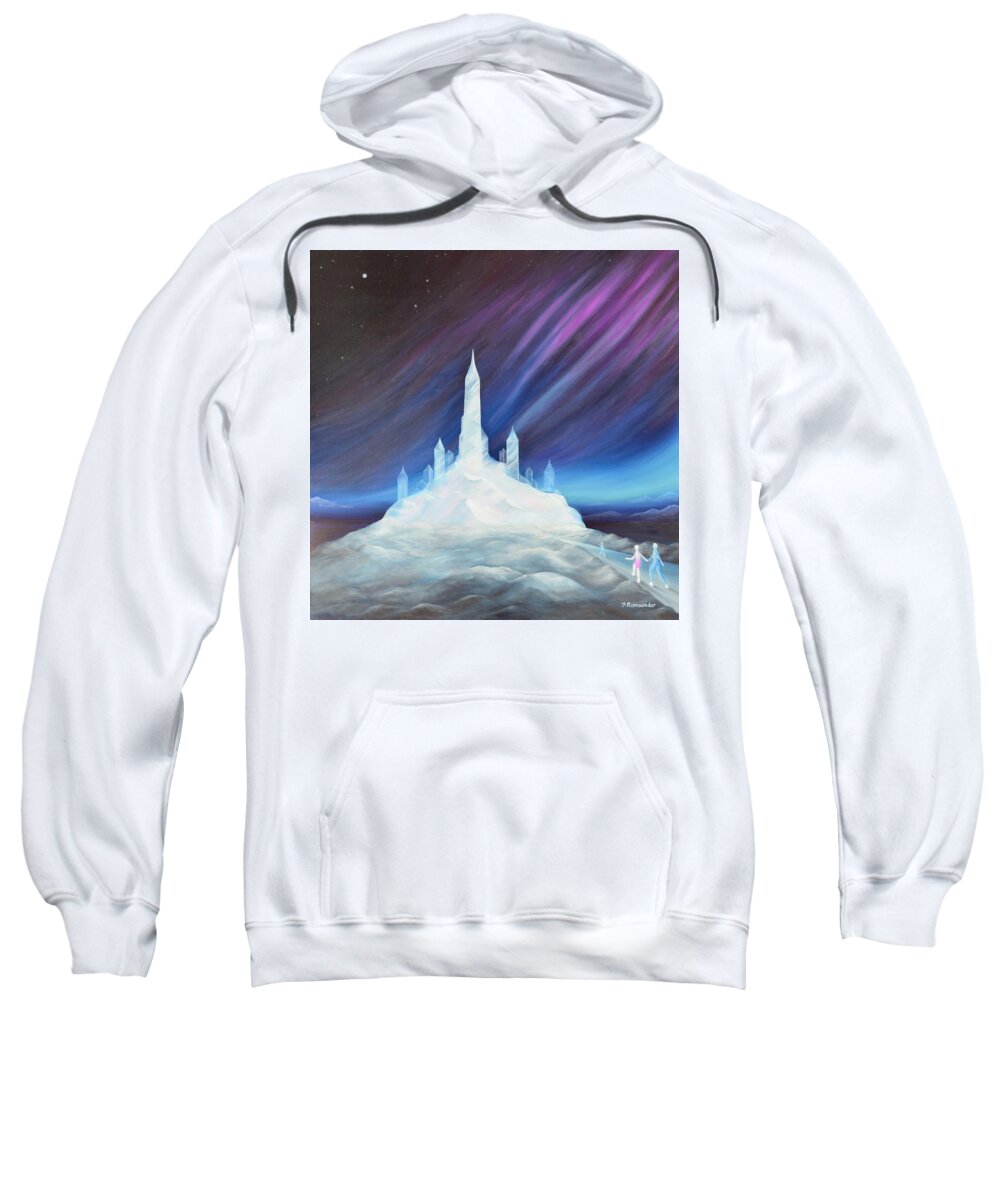 Snow Sweatshirt featuring the painting Journey To The Enchanting Ice Fortress by Torrence Ramsundar