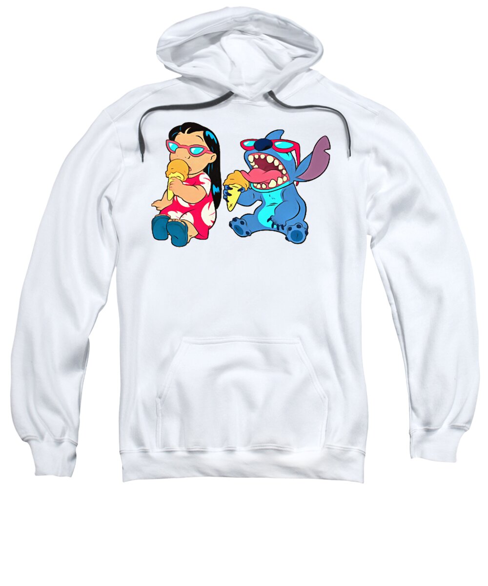 Lilo Stitch Eating Ice Adult Pull-Over Hoodie by Joss Batara - Pixels