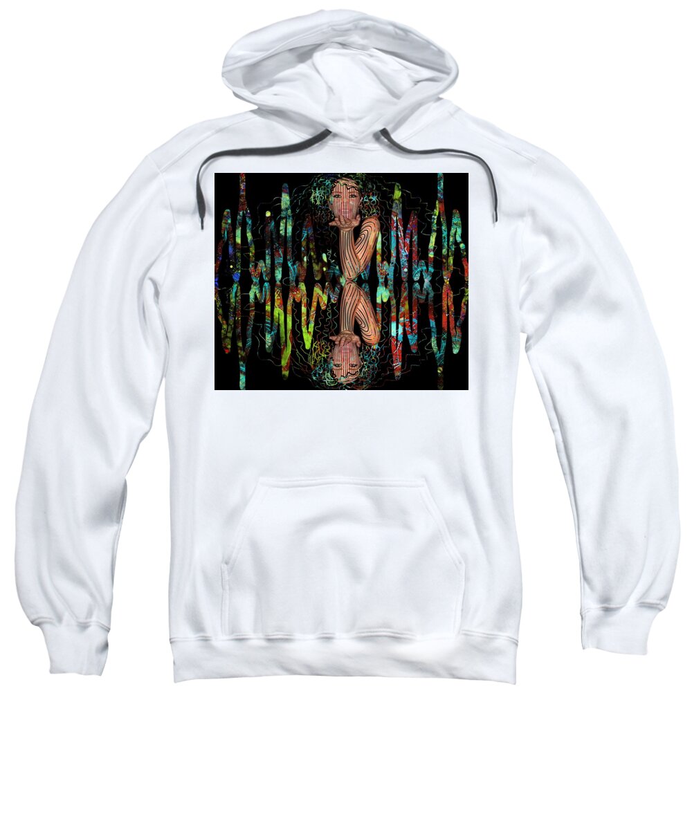 Mask Sweatshirt featuring the mixed media Mask On My Frequency by Joan Stratton