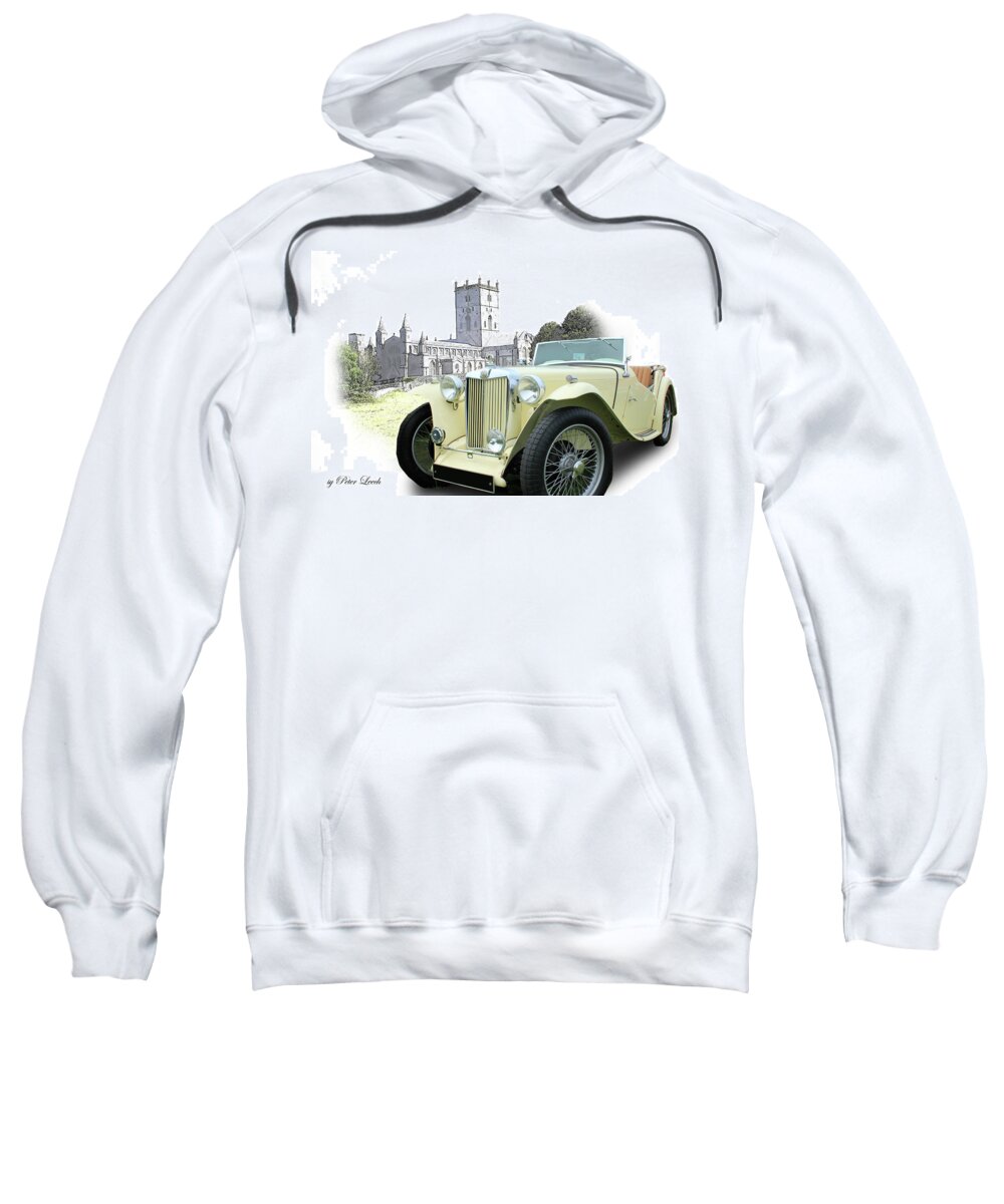 Mg Sweatshirt featuring the digital art MG TF at St David's Cathedral by Peter Leech