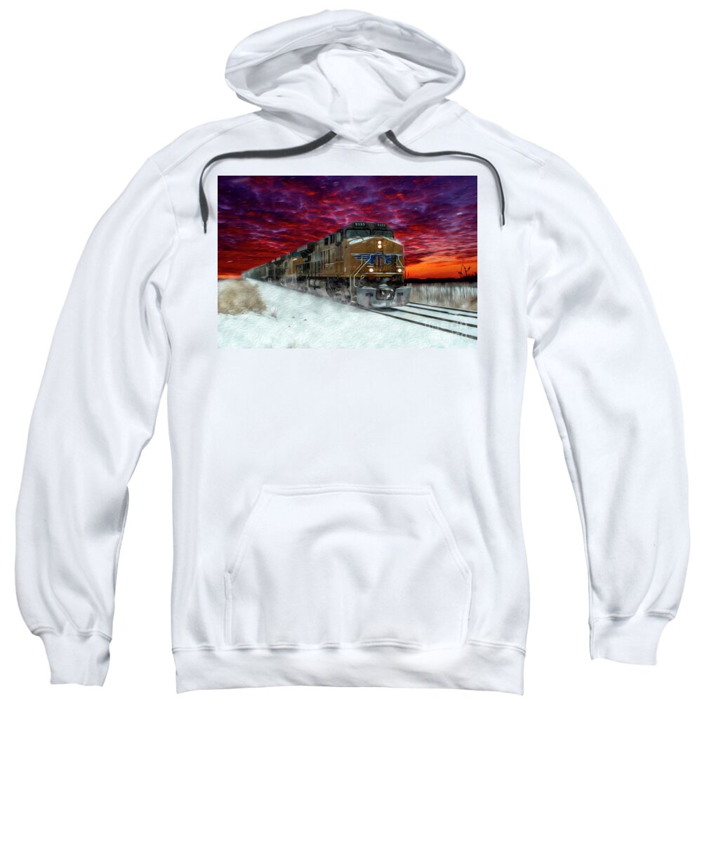 Train Sweatshirt featuring the digital art Midnight Train Painting by Sandra J's