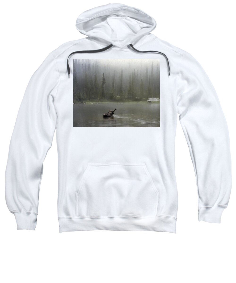 Idaho Sweatshirt featuring the photograph Moose in the Mist Photograph by Kimberly Walker