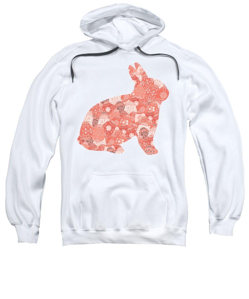 Bunny Sweatshirt featuring the digital art Patchwork Bunny in Trendy Living Coral by Marianne Campolongo