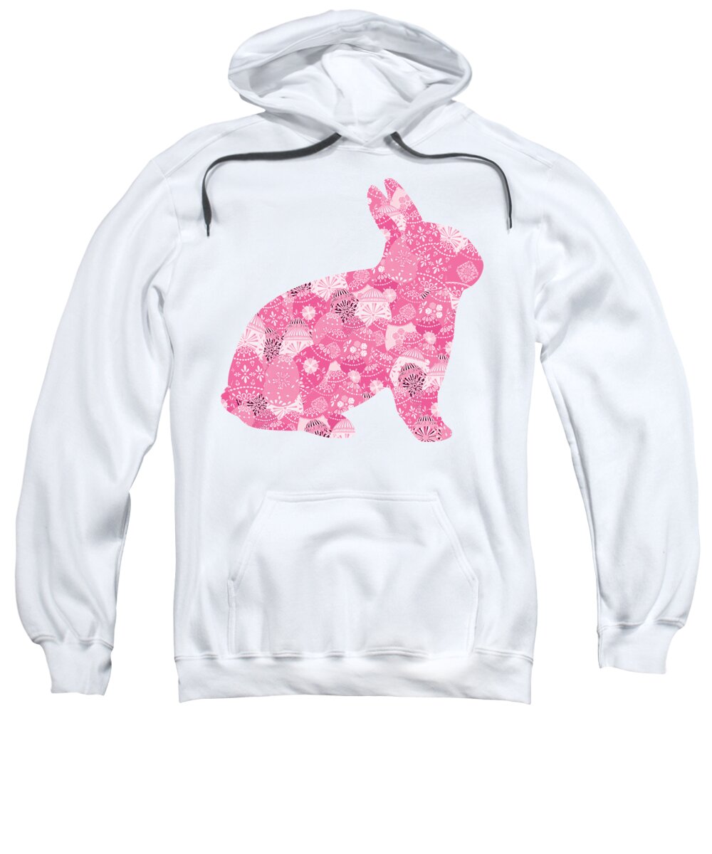 Bunny Sweatshirt featuring the digital art Patchwork Pink Bunny by Marianne Campolongo