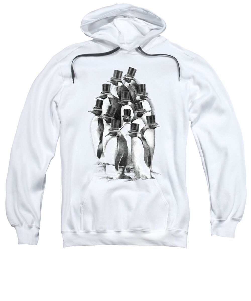 Penguin Sweatshirt featuring the drawing Penguin Party by Eric Fan